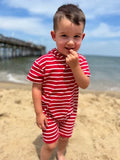 Charlie hooded romper red