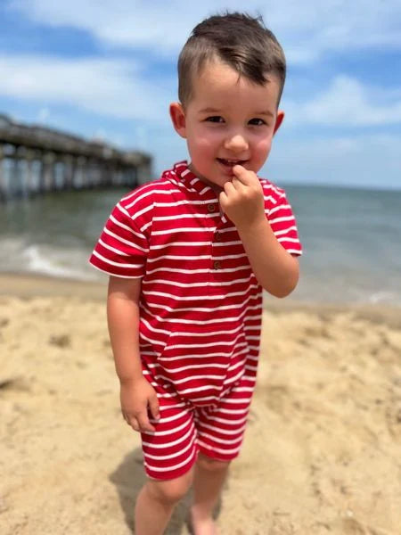Charlie hooded romper red