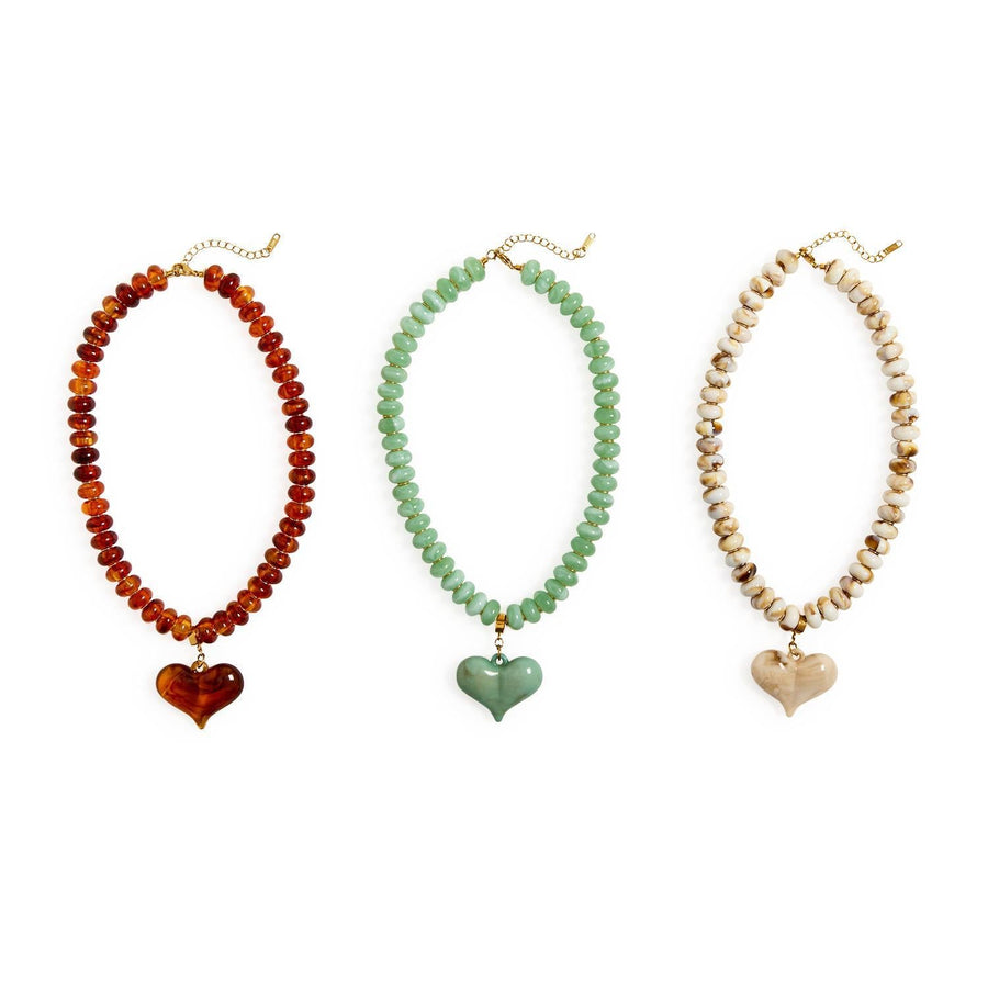 Happy Heart Beaded Necklace with Chunky Heart
