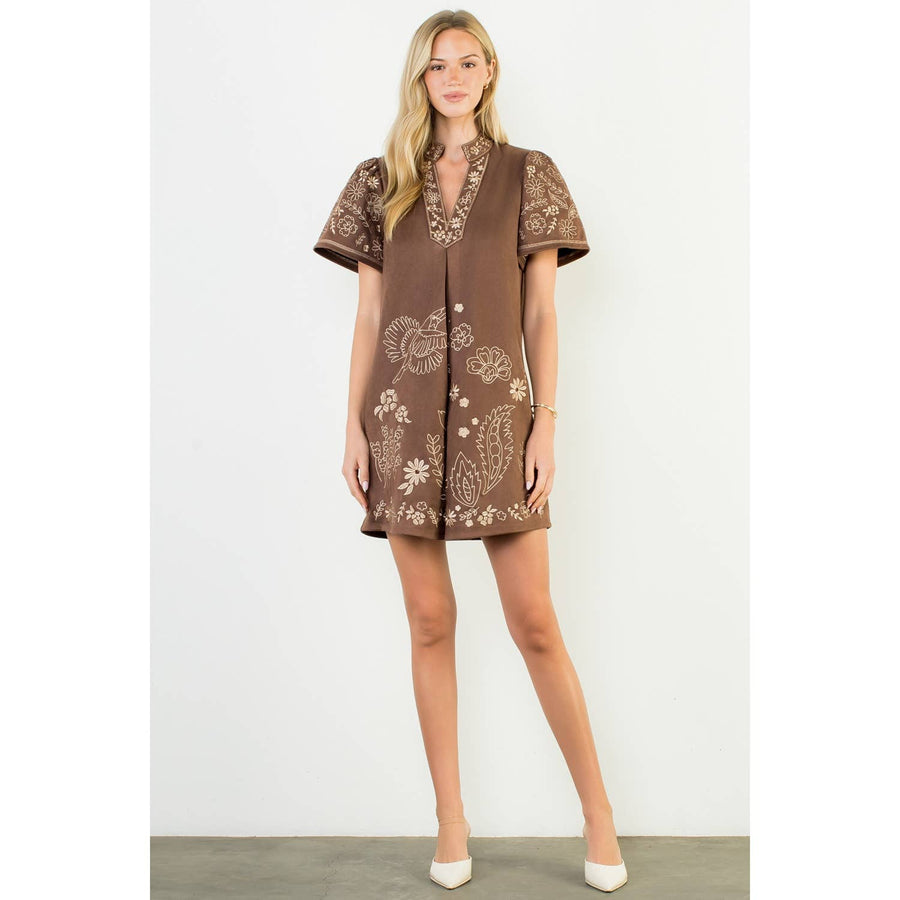 Short Sleeve Embroidered Detail Dress