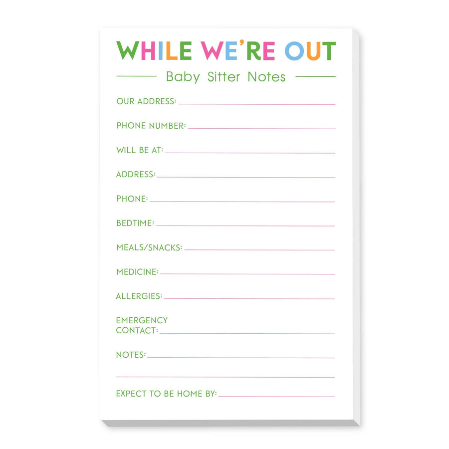 BABY SITTER NOTES PINK LARGE NOTEPAD