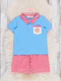 Baseball Gingham Embroidered Pocket Outfit