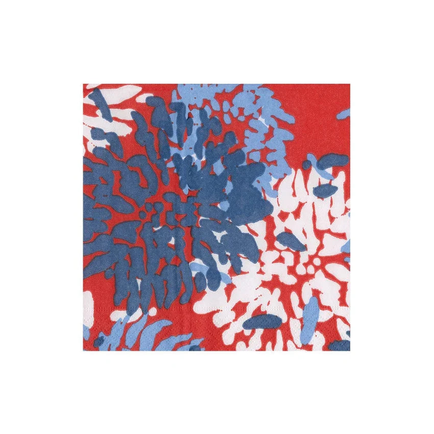 Chrysanthemum Red/White/Blue Cocktail Napkin