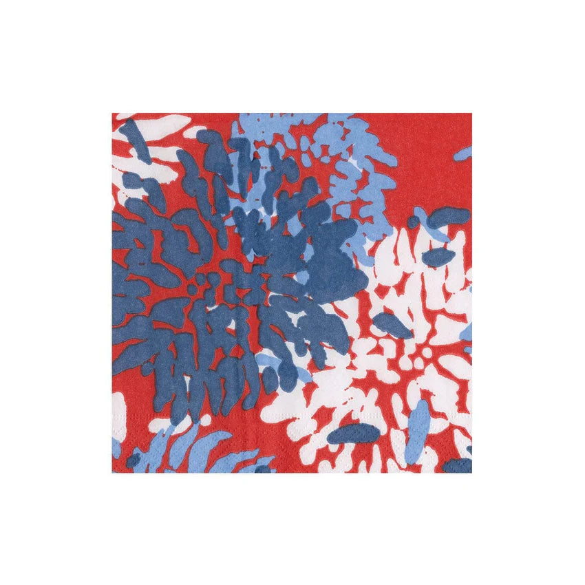 Chrysanthemum Red/White/Blue Cocktail Napkin