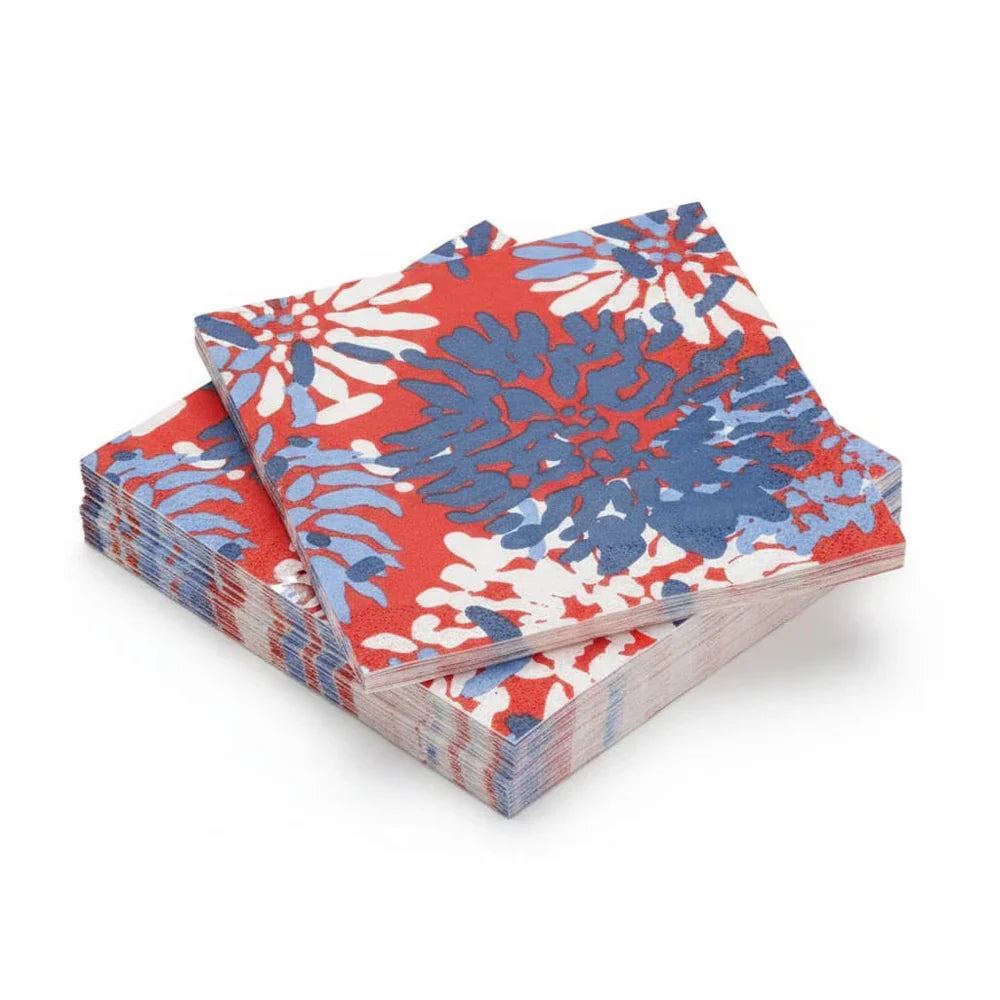 Chrysanthemum Red/White/Blue Cocktail Napkin