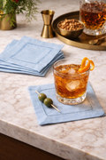 Aqua Hemstitched Linen 6" Cocktail Napkin