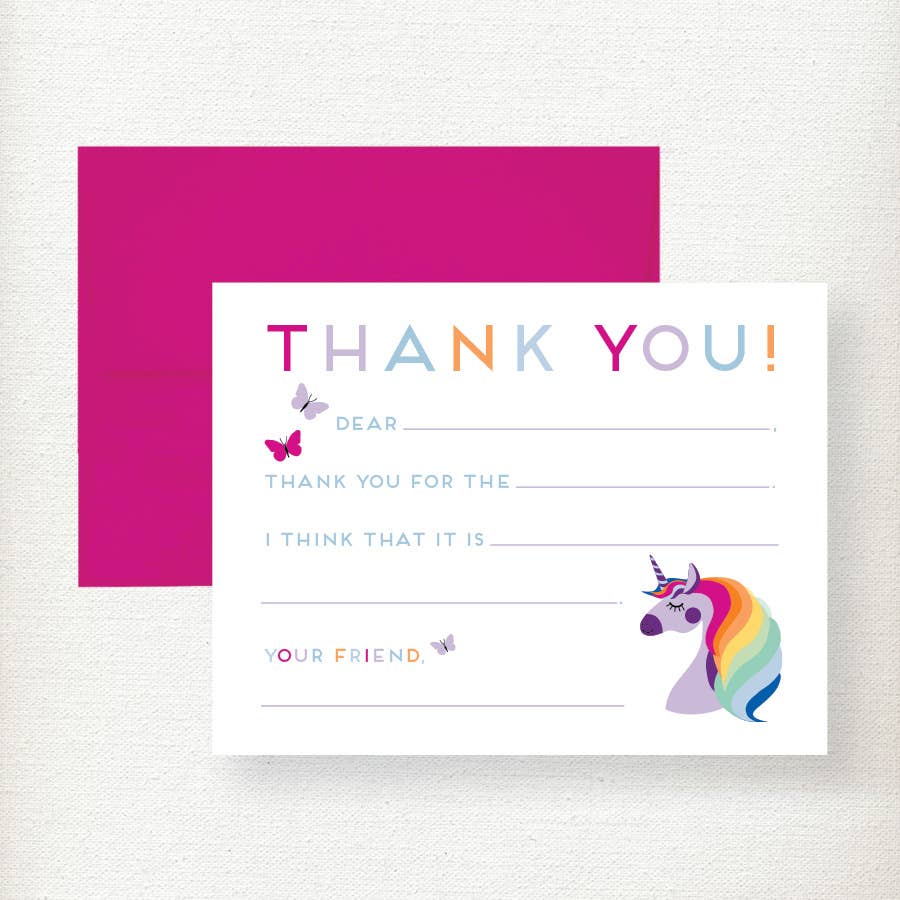 Kids Unicorn Fill in Thank You Note Card