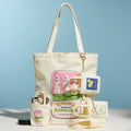 Mini Canvas Pouch with Mediterranean Graphic, Short Handle & Chain Keyring
