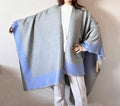 Blue-grey knit front Poncho Cape Cardigan
