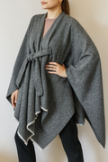 Slate Fringe Poncho Warm Open Front Shawl Cape