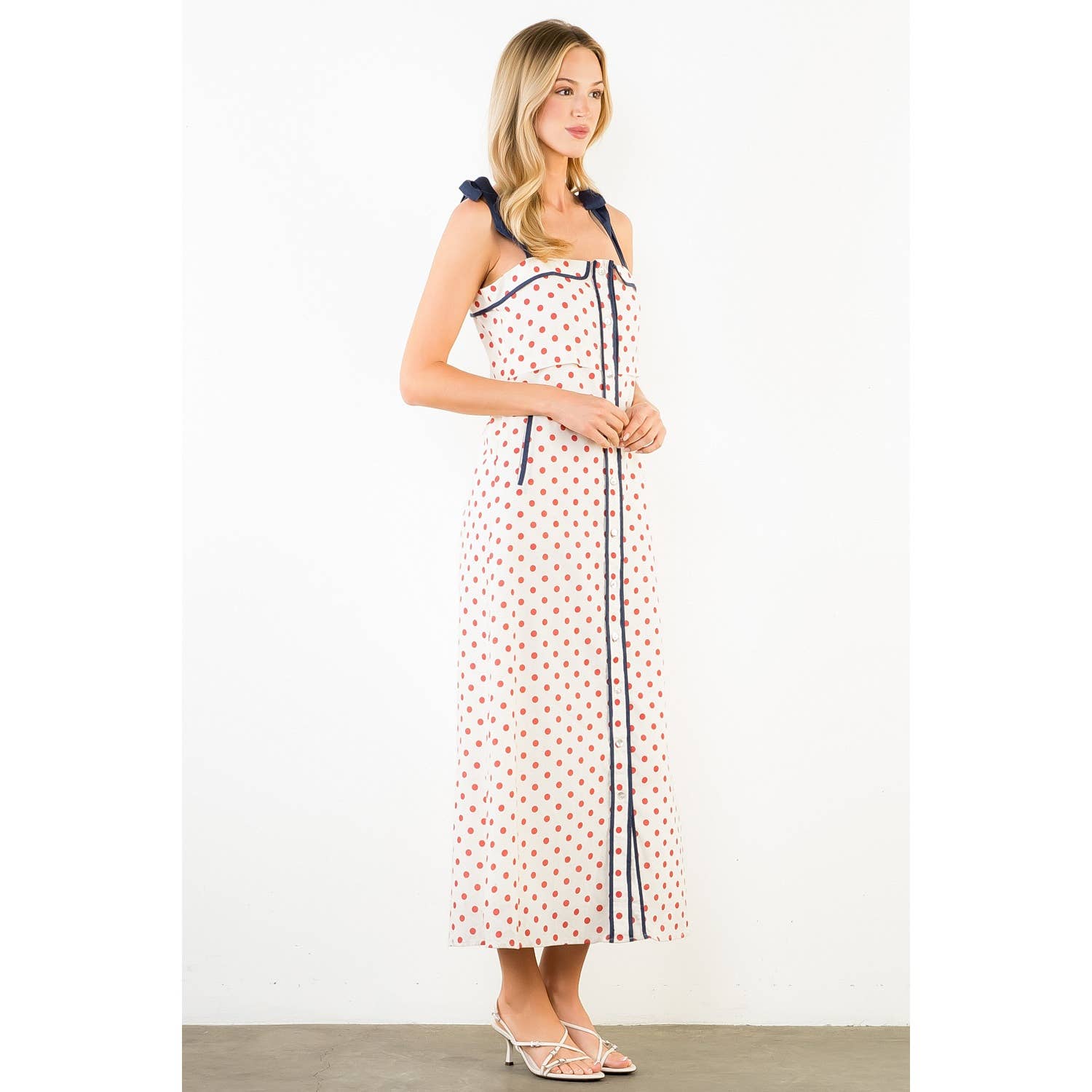 Polkadot Dress With Shoulder Strap Tie