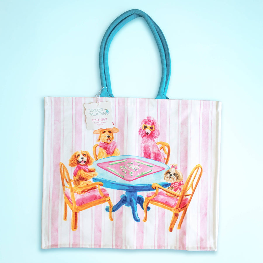 Dogs Playing Mahjong Tote Bag