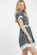 Border Print Belted Shirt Dress