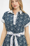 Border Print Belted Shirt Dress
