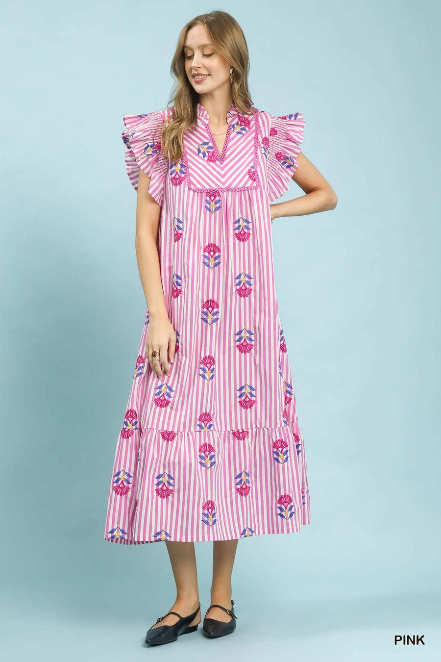 Stripe & Floral Midi Dress