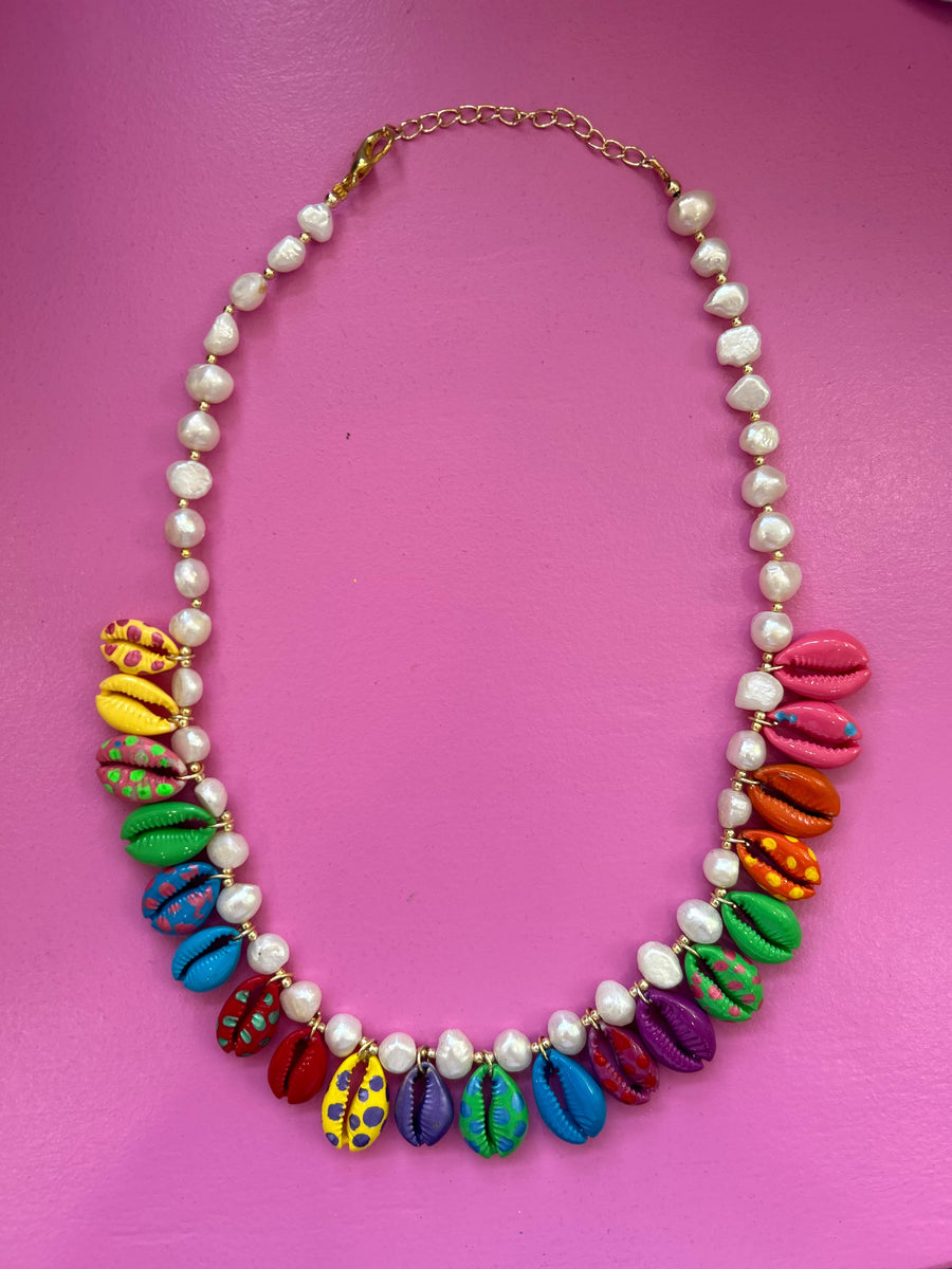 Rainbow Shell and Pearl Necklace