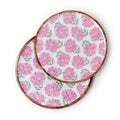 Pink Hydrangea Set of 2 Hand-Crafted Wood Round Tray