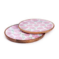 Pink Hydrangea Set of 2 Hand-Crafted Wood Round Tray