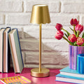 Gold LED Portable Cordless Table Lamp with Scalloped Edge Shade