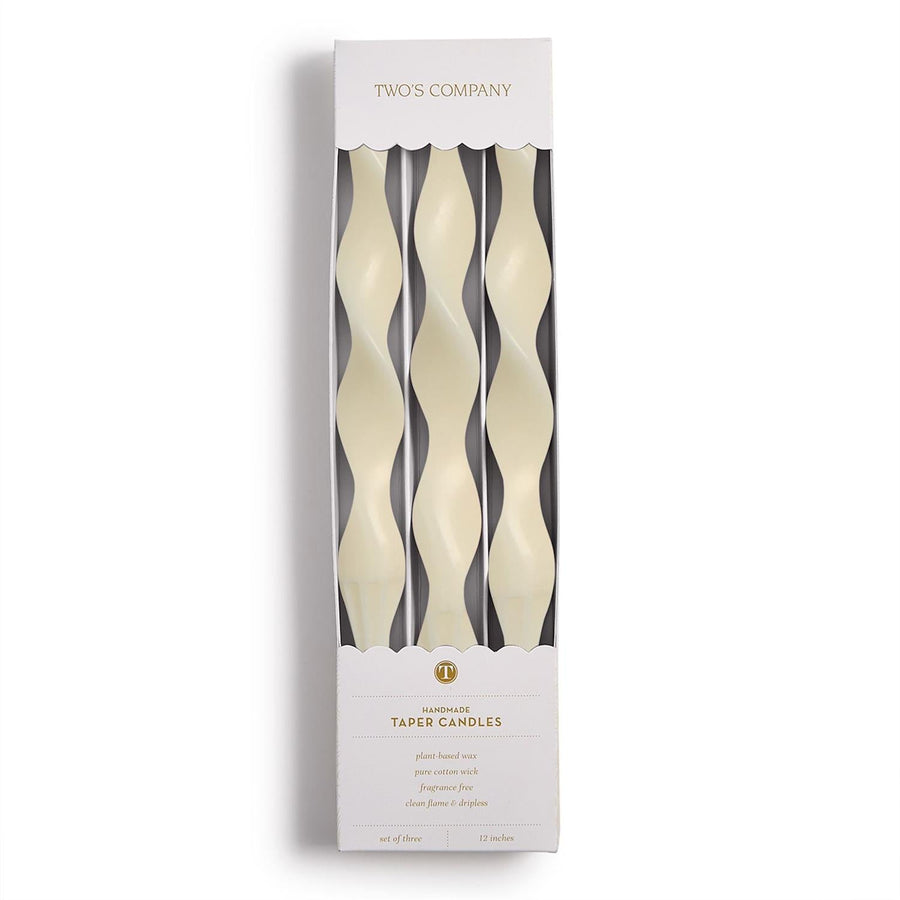 Twist and Glow Set of 3 Ivory 12" Twist Taper Candles in Gift Box