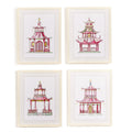 Pink Pagoda Set of 4 White Beaded Framed Wall Art Prints