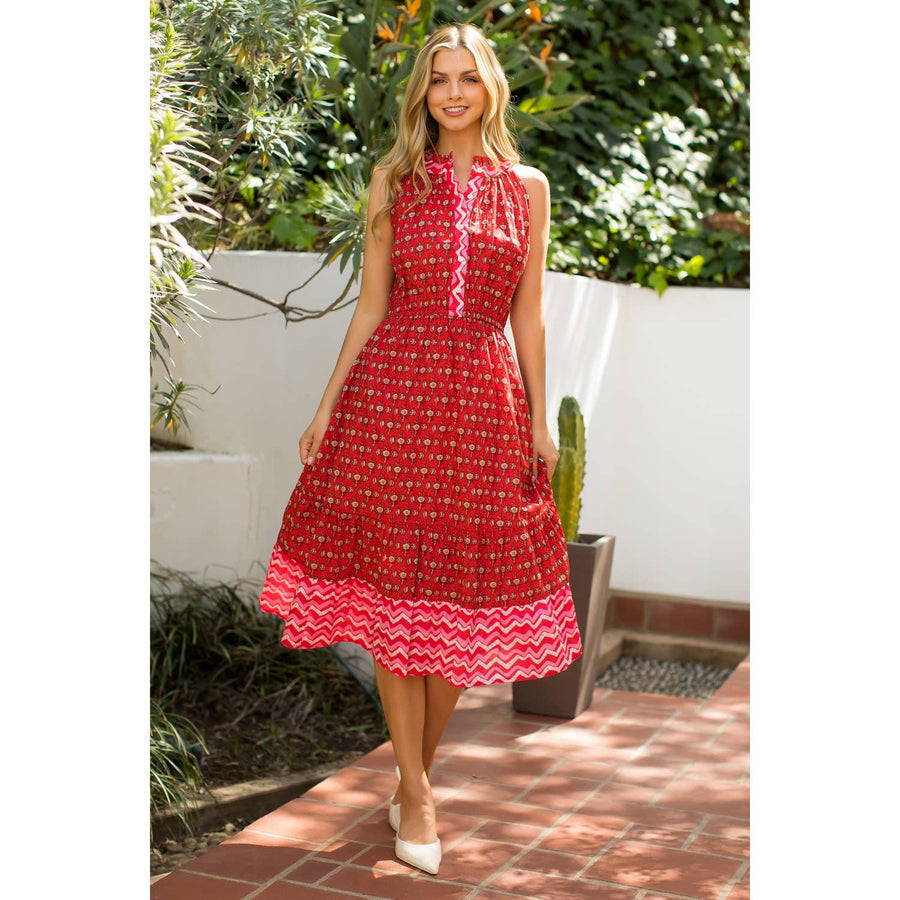 Halter Button Up Print Maxi Dress