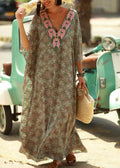 Bohemian V-Neck Beach Colorful Print Dress Kaftan