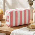 Striped Terry Cloth Cosmetic Pouch Bag
