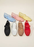 LISA Woven Jelly Mary Jane Flats Tapered Square Toe Trend Sh