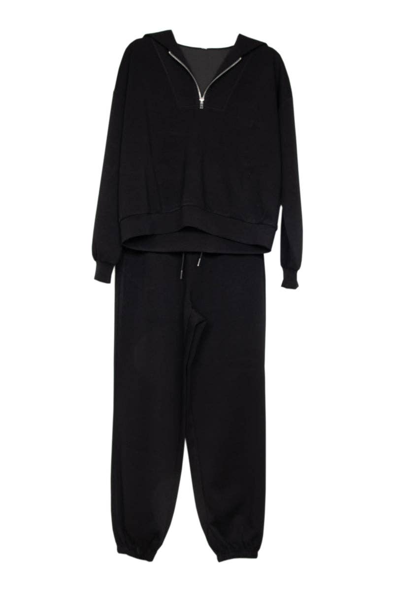 Black Scuba Pants Set Athletic Apparel