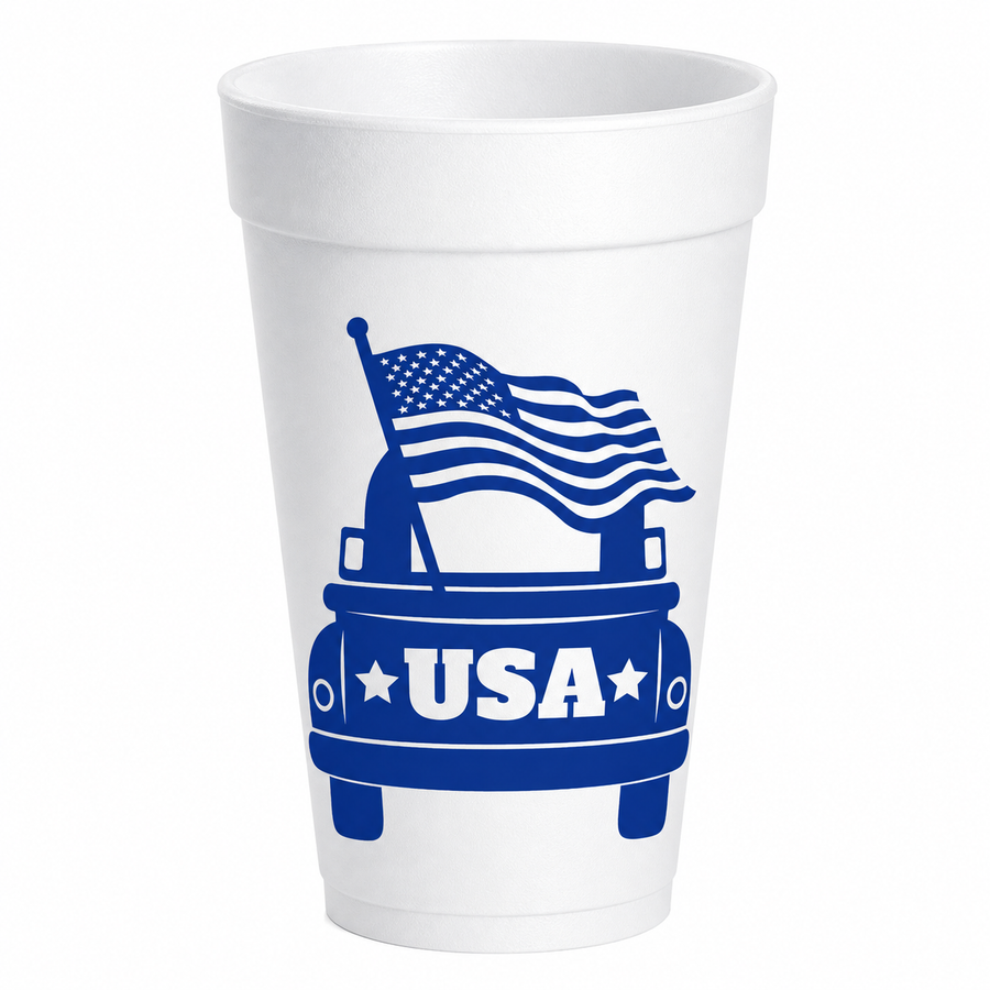 "USA Truck with Flag" July 4 - 16oz Styrofoam Cups