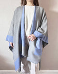 Blue-grey knit front Poncho Cape Cardigan