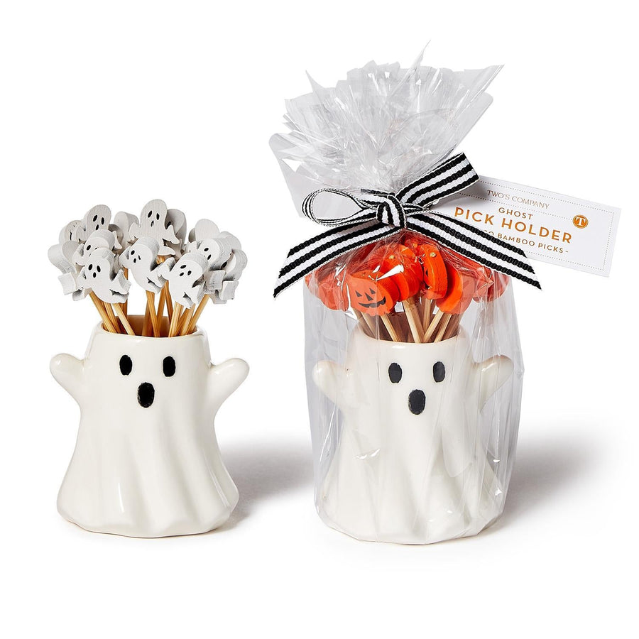 Ghost Pick Holder with 20 Picks Assorted 2 Designs: Ghosts and Jack-o'-Lanterns