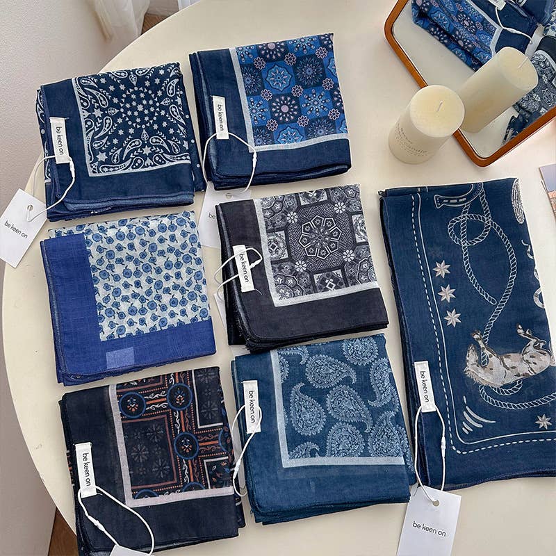 Pastoral Indigo Floral Bandana Square scarf