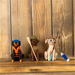 Ornament - Felted Wool Fishing Dog (3 Styles)