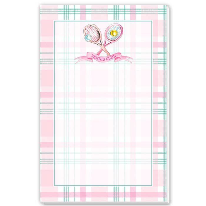 Pink & Teal Plaid Border Crossed Tennis Raquet Large Notepad