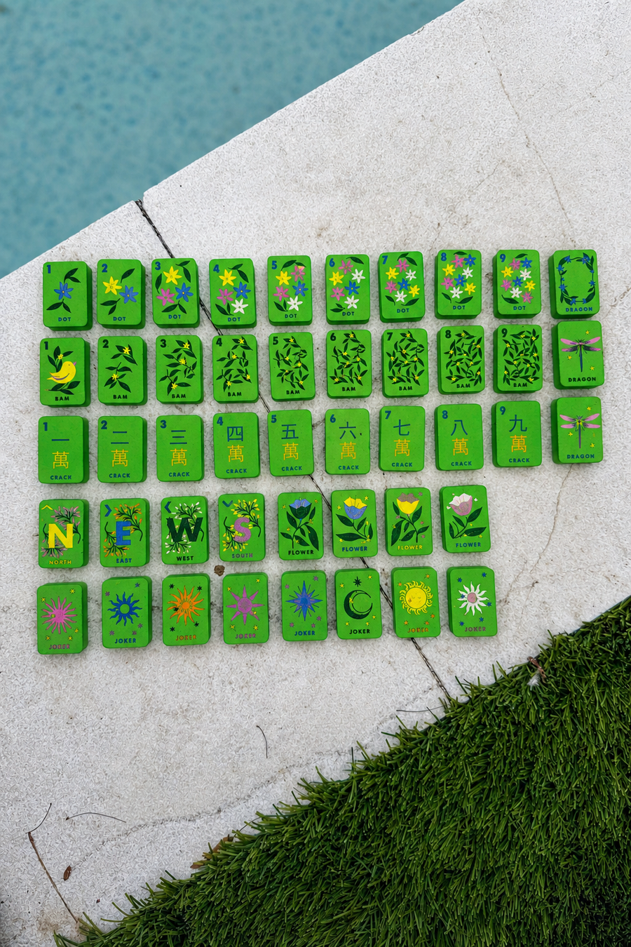 Floating Mahjong Tiles in bright green for the Pool