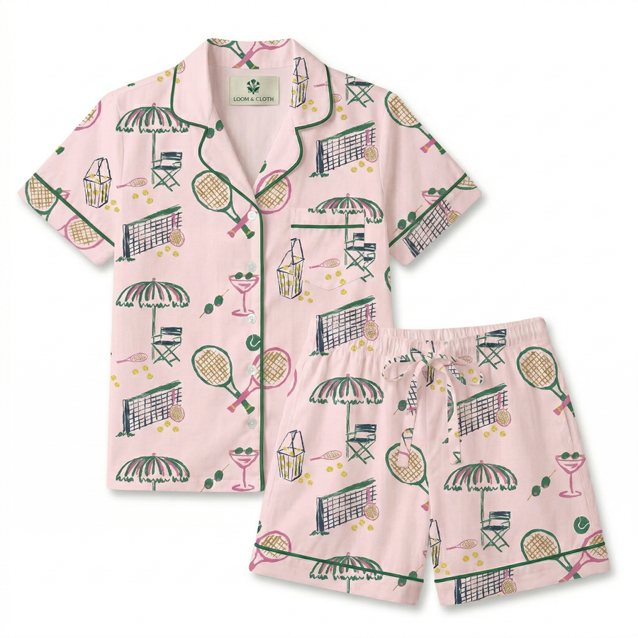 Sunday Funday Tennis Short Sleeved Pajama Set | PJs