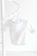 Baby Bathrobe – White with Blue Dots