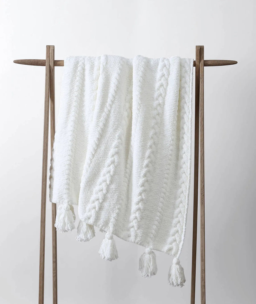 Braided Pom Pom Throw Blanket