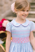 Cassis Blue Short Sleeve Smocked Dress