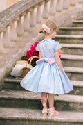 Cassis Blue Short Sleeve Smocked Dress