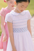 Cassis White Short Sleeve Smocked Dress