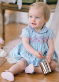 Cassis Blue Short Sleeve Smocked Bubble