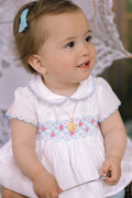 Cassis White Short Sleeve Smocked Bubble