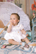 Cassis White Short Sleeve Smocked Bubble