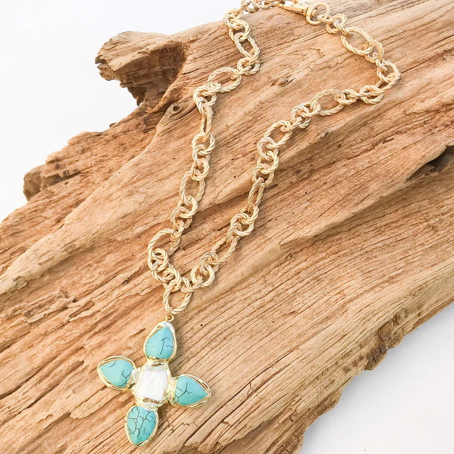 Pearl Cross on Twisted Rope Circle Necklace