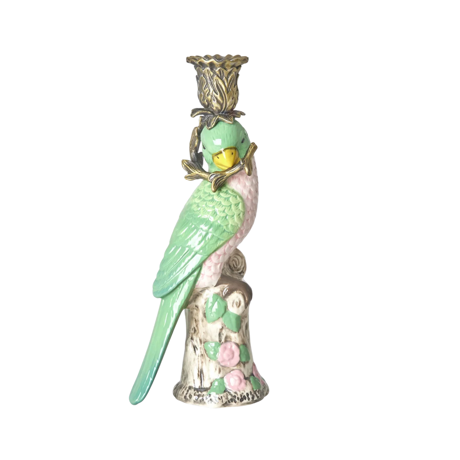 Parrot Candle Sticks Hand Painted Ceramic