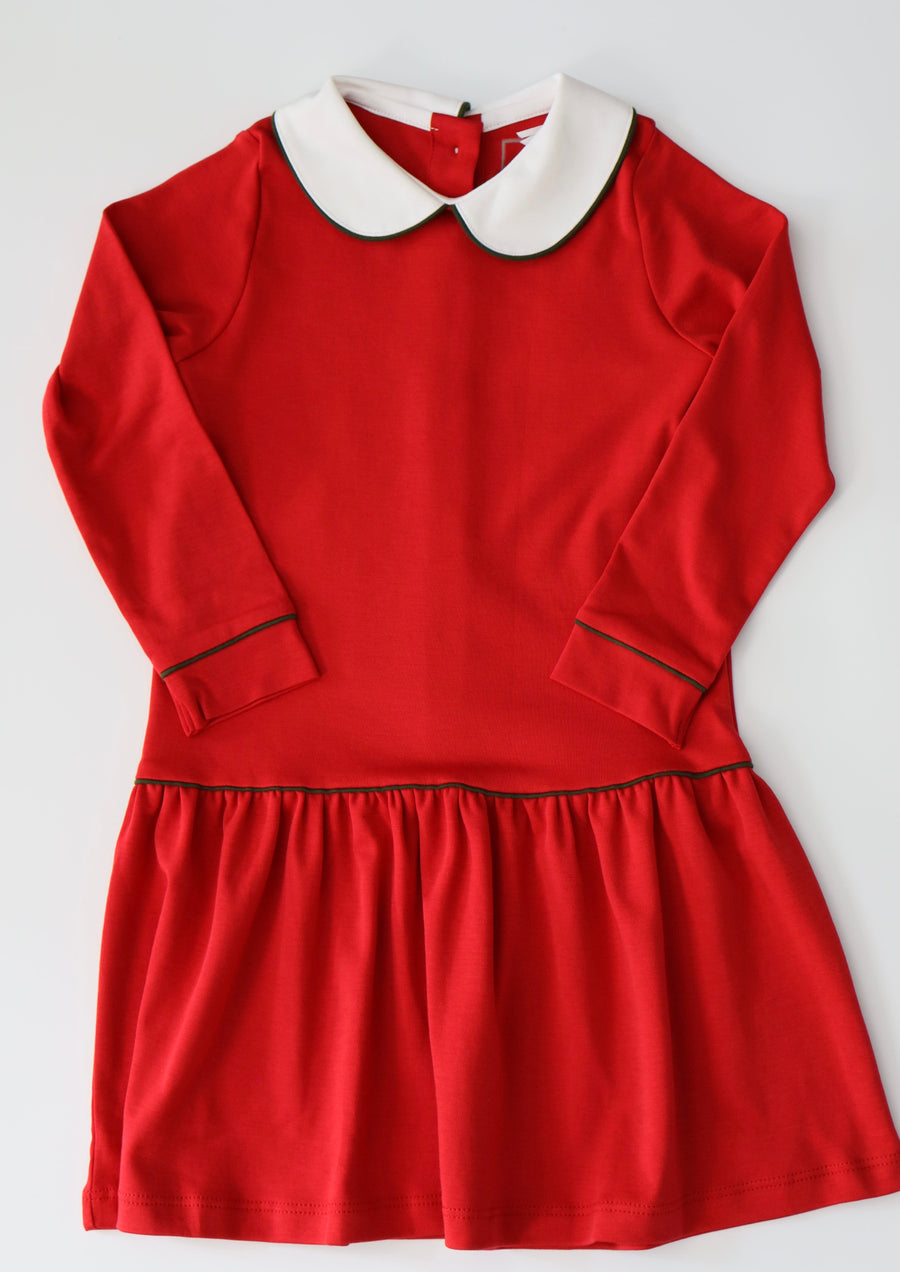 Lillian Dress Red with Green Piping Holiday Christmas