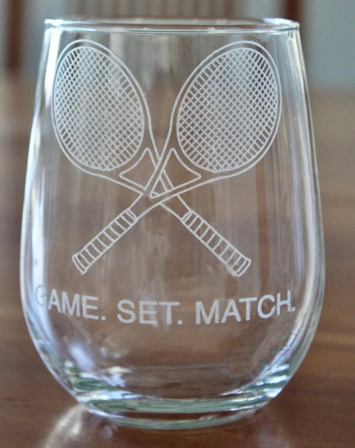 Engraved “Game.Set.Match” wine glass
